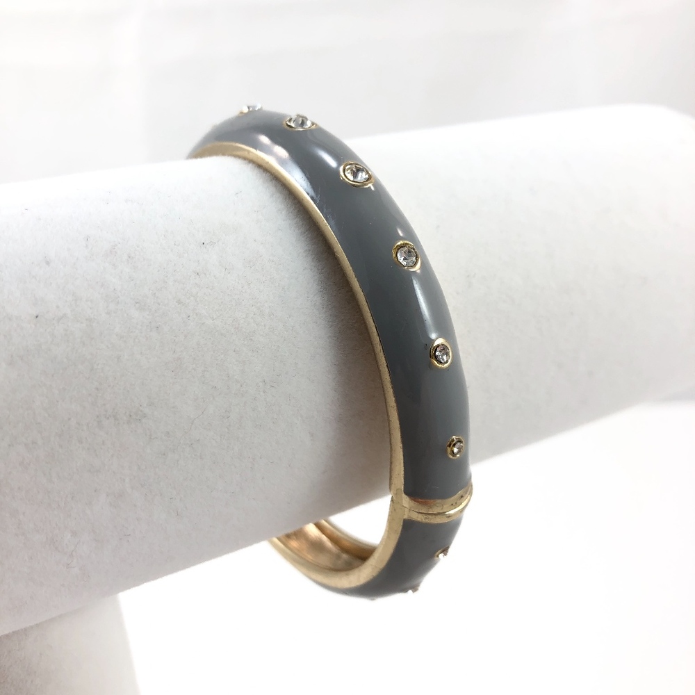 Vintage Rhinestone & Gray Enamel Clamper Bracelet - Picture 3 of 5